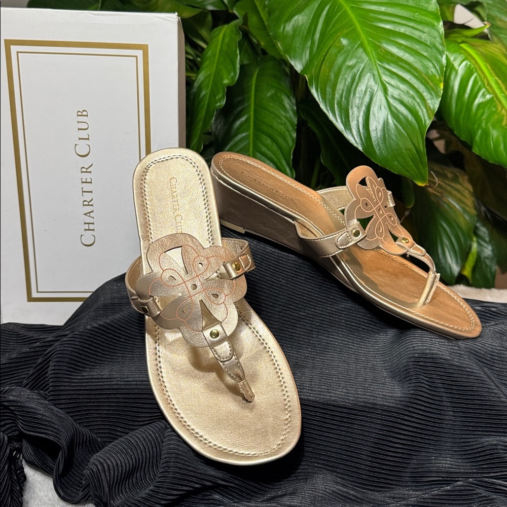 Charter Club Penelopee Wedge T-Strap Sandal Platino Women's Size 9.5M - Picture 2 of 11